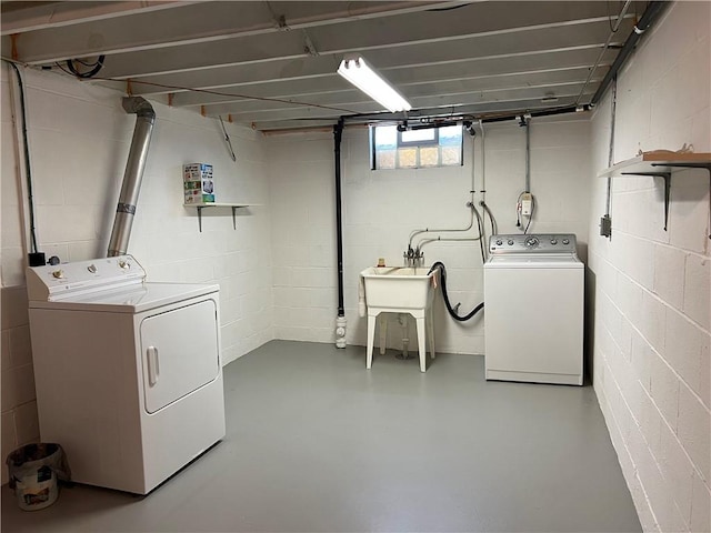 642 S 3rd St, Sharpsville, PA 16150 - laundry area with washer and dryer and concrete block wall