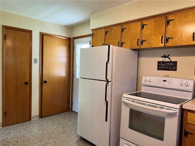 642 S 3rd St, Sharpsville, PA 16150 - kitchen with white appliances, brown cabinets, light countertops, and light flooring