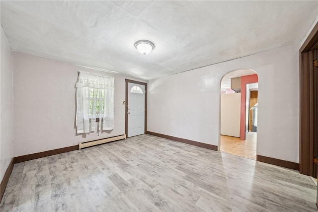 665 Stuchell Rd, Burrel/Blacklick, PA 15748 - unfurnished room with a baseboard radiator, arched walkways, and wood finished floors