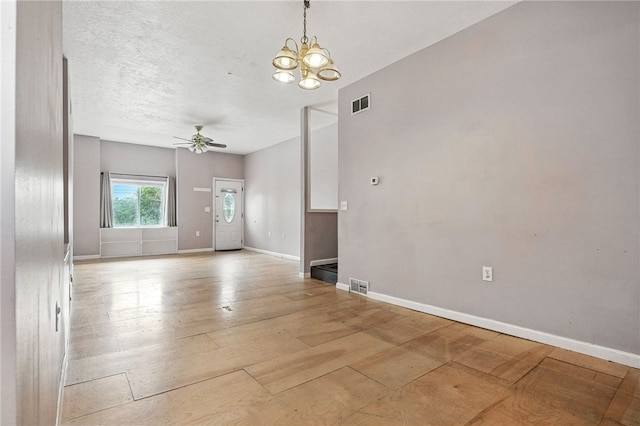 227 Henderson St, Fineview, PA 15212 - unfurnished room with a chandelier, ceiling fan, and light wood-type flooring