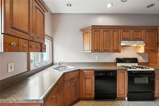 227 Henderson St, Fineview, PA 15212 - kitchen with black appliances, under cabinet range hood, brown cabinets, and recessed lighting