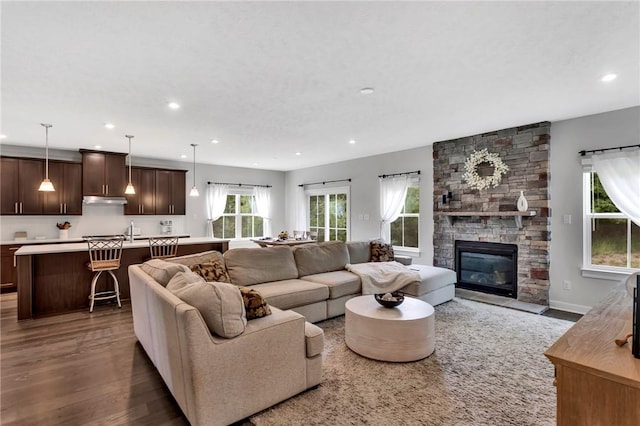 212 Bengal Fox, Jackson Twp, PA 16063 - living room with recessed lighting, wood finished floors, and a fireplace