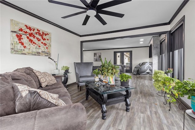 2460 Nicholson Rd, Franklin Park, PA 15143 - living room with ornamental molding, ceiling fan, wood finished floors, and recessed lighting