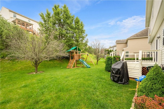 6412 Interlaken Dr, South Fayette, PA 15057 - view of grassy yard featuring a playground and a deck