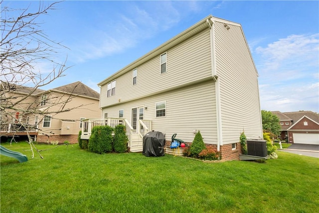 6412 Interlaken Dr, South Fayette, PA 15057 - rear view of house featuring a wooden deck and a lawn