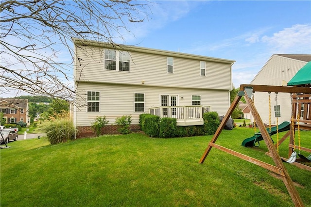 6412 Interlaken Dr, South Fayette, PA 15057 - rear view of property featuring a playground, a lawn, and a deck