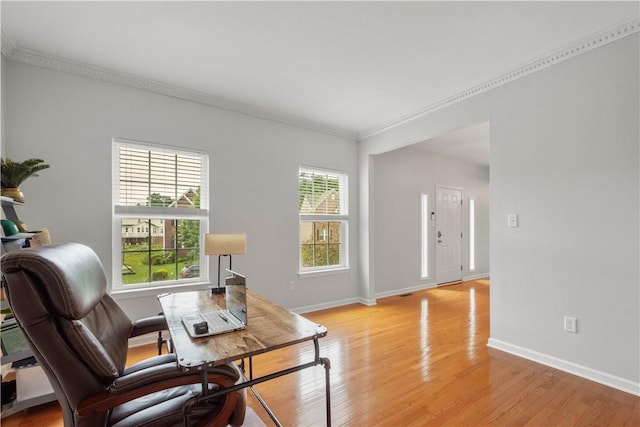 6412 Interlaken Dr, South Fayette, PA 15057 - home office with ornamental molding and light wood-style floors