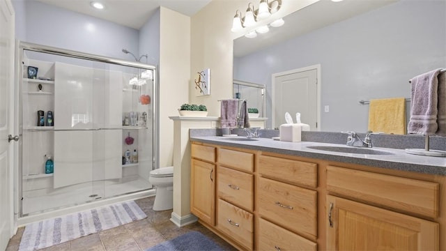 1025 Brookfield Dr, Bethel Park, PA 15102 - bathroom with a shower stall, double vanity, and tile patterned flooring
