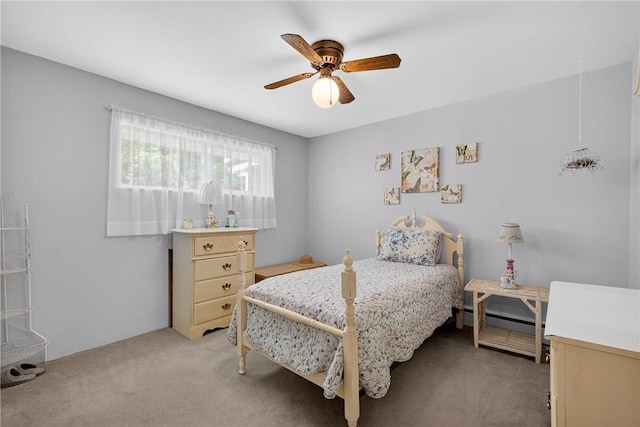 468 Crest Dr, Delmont, PA 15626 - bedroom with light colored carpet, ceiling fan, and baseboard heating