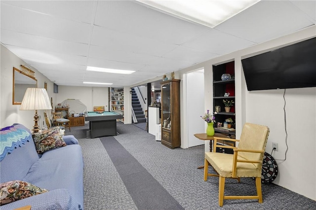 468 Crest Dr, Delmont, PA 15626 - game room with billiards table, carpet floors, and built in features