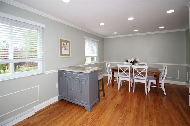 1351 Sky Ridge Dr, Upper St Clair, PA 15241 - kitchen featuring gray cabinets, recessed lighting, light wood finished floors, crown molding, and light countertops