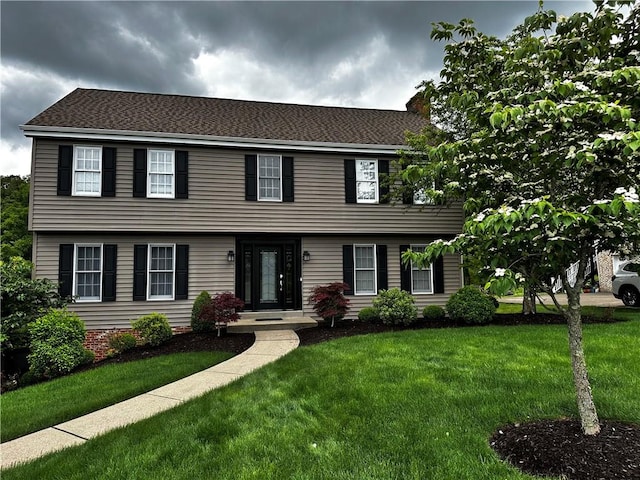 238 Cumberland Dr, Seven Fields Boro, PA 16046 - colonial inspired home featuring a front yard and a chimney