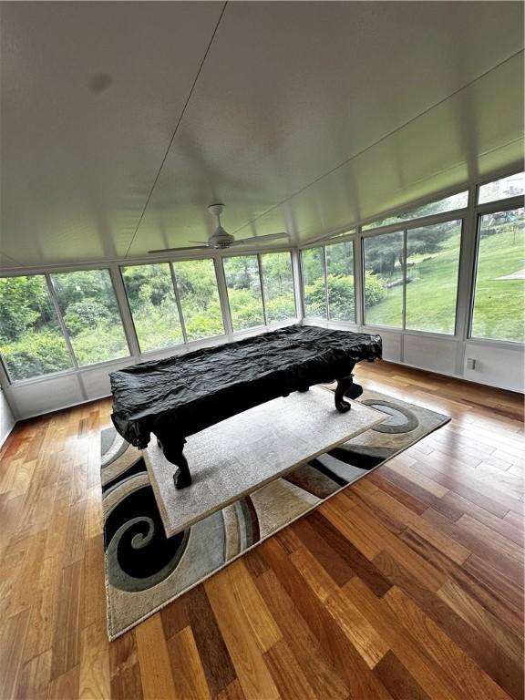 238 Cumberland Dr, Seven Fields Boro, PA 16046 - game room featuring wood finished floors, billiards, and a ceiling fan