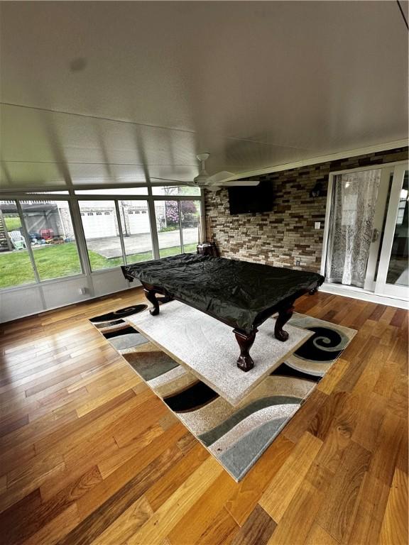 238 Cumberland Dr, Seven Fields Boro, PA 16046 - rec room with billiards, ceiling fan, and wood finished floors