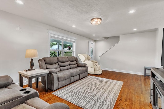 1659 Hooker Rd, Pa, PA 16041 - living room featuring recessed lighting, wood finished floors, and a textured ceiling