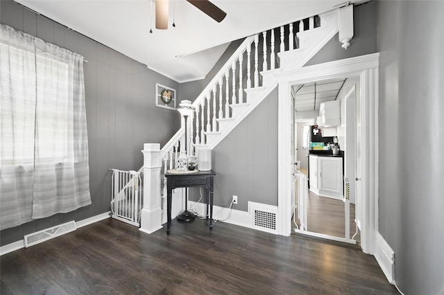 503 E Murphy Ave, Connellsville, PA 15425 - entrance foyer featuring wood finished floors, ceiling fan, and stairs