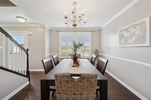 108 Norfolk Dr, Buffalo Twp But, PA 16055 - dining area with wood finished floors, a chandelier, stairway, a textured ceiling, and crown molding