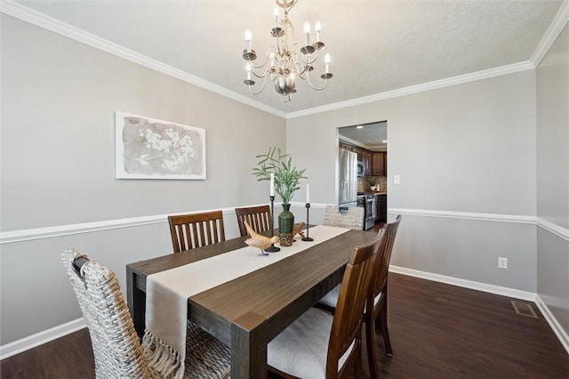 108 Norfolk Dr, Buffalo Twp But, PA 16055 - dining area with a chandelier, dark wood-style flooring, and crown molding