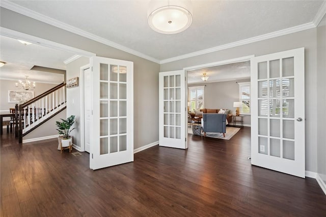 108 Norfolk Dr, Buffalo Twp But, PA 16055 - doorway to outside with french doors, wood finished floors, a chandelier, crown molding, and stairway