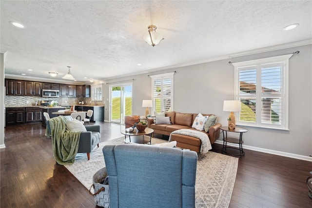 108 Norfolk Dr, Buffalo Twp But, PA 16055 - living area with recessed lighting, a textured ceiling, dark wood-style floors, and crown molding