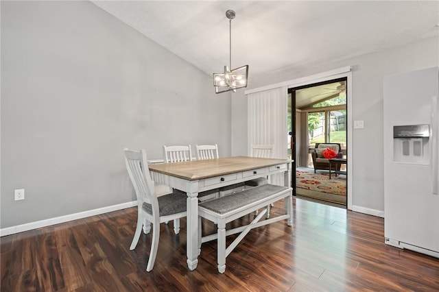833 Glendale Ct, Cranberry Twp, PA 16066 - dining area with a chandelier, wood finished floors, and lofted ceiling