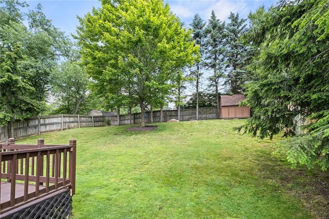 833 Glendale Ct, Cranberry Twp, PA 16066 - fenced backyard featuring a storage unit and a wooden deck