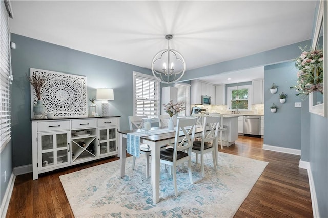 727 Vermont Ave, Mt Lebanon, PA 15234 - dining room with a chandelier, dark wood-style floors, and plenty of natural light
