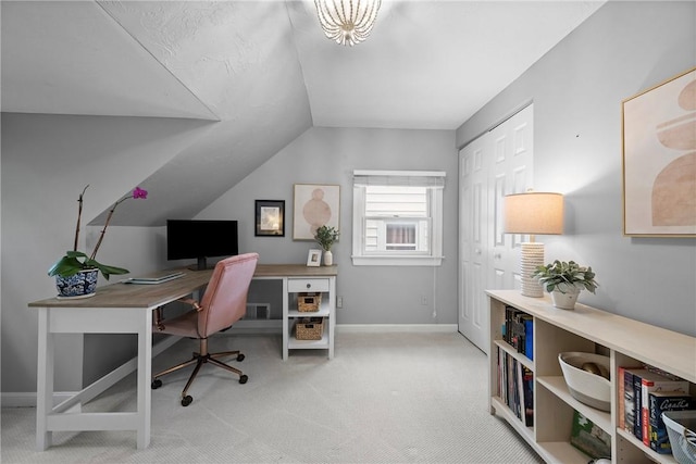 727 Vermont Ave, Mt Lebanon, PA 15234 - carpeted home office featuring vaulted ceiling and baseboards