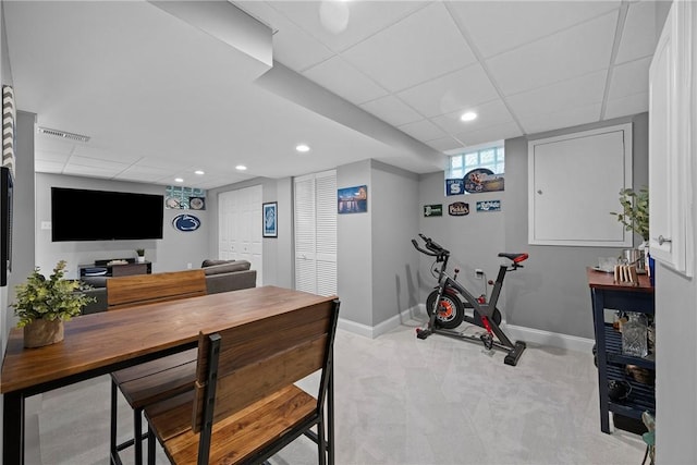 727 Vermont Ave, Mt Lebanon, PA 15234 - exercise area featuring carpet, a drop ceiling, and recessed lighting