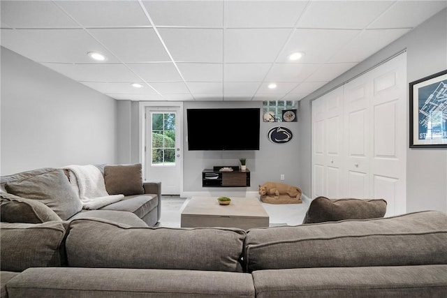 727 Vermont Ave, Mt Lebanon, PA 15234 - living room with recessed lighting, a paneled ceiling, and wood finished floors