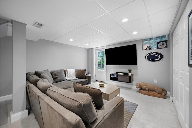 727 Vermont Ave, Mt Lebanon, PA 15234 - living room with carpet flooring, recessed lighting, and a paneled ceiling