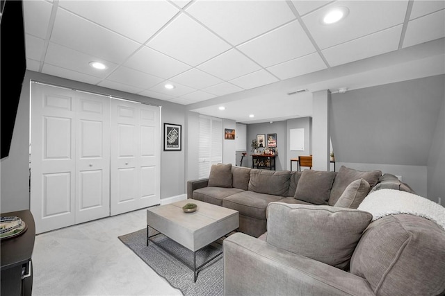 727 Vermont Ave, Mt Lebanon, PA 15234 - living area with light colored carpet, recessed lighting, and a drop ceiling
