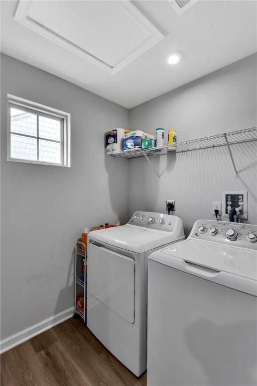 1006 Callaway Dr, Jeannette, PA 15644 - washroom featuring separate washer and dryer, dark wood finished floors, and recessed lighting