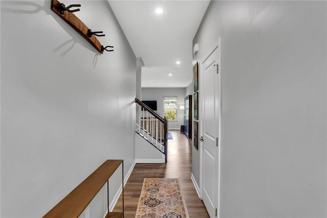1006 Callaway Dr, Jeannette, PA 15644 - hall with recessed lighting, stairs, and wood finished floors