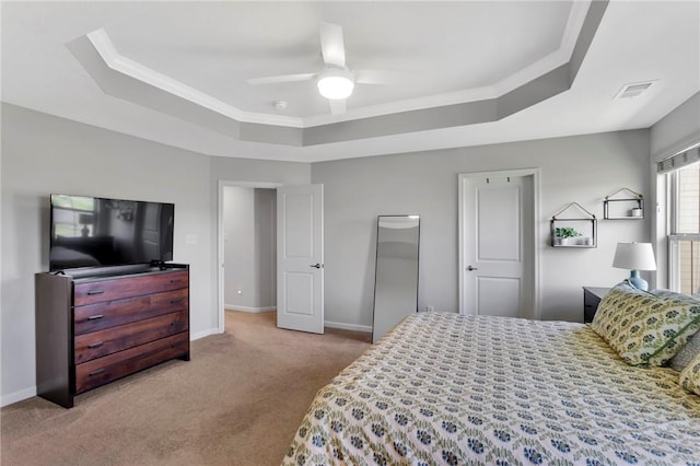 1006 Callaway Dr, Jeannette, PA 15644 - bedroom with a tray ceiling, carpet floors, ornamental molding, and ceiling fan