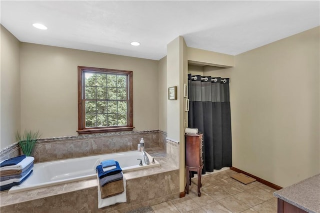 245 Shaw Ct, Salem Twp Wml, PA 15670 - full bath with a bath, vanity, tile patterned floors, and recessed lighting