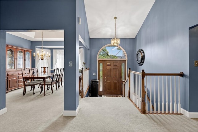 260 Arrowhead Ln, Nottingham, PA 15330 - foyer entrance featuring a chandelier, carpet flooring, and a high ceiling