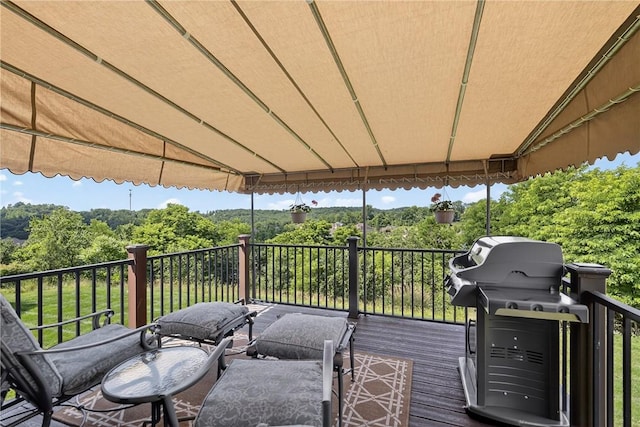 260 Arrowhead Ln, Nottingham, PA 15330 - wooden terrace with grilling area and a wooded view