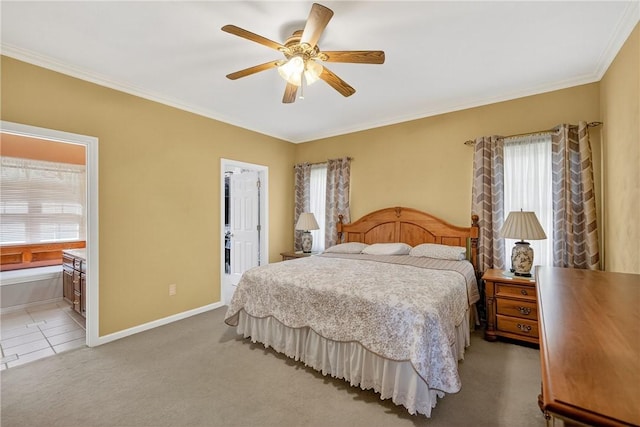 260 Arrowhead Ln, Nottingham, PA 15330 - bedroom featuring multiple windows, ornamental molding, a spacious closet, ensuite bath, and light carpet