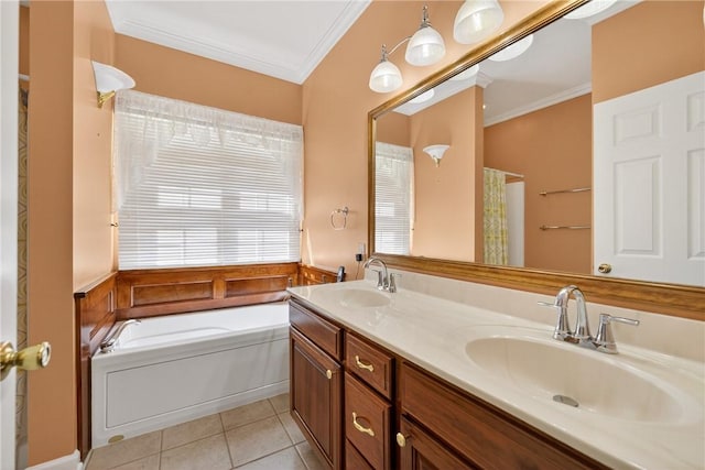 260 Arrowhead Ln, Nottingham, PA 15330 - full bath featuring ornamental molding, double vanity, a bath, and tile patterned floors