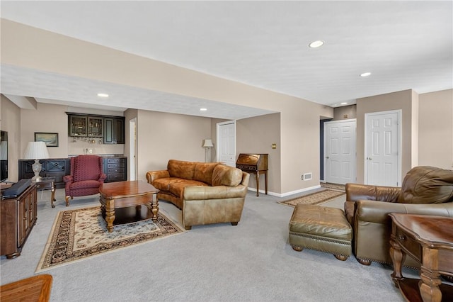 260 Arrowhead Ln, Nottingham, PA 15330 - living area featuring light carpet, recessed lighting, bar, and wine cooler