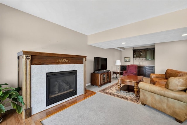 260 Arrowhead Ln, Nottingham, PA 15330 - living area featuring beverage cooler, a fireplace, recessed lighting, and bar area