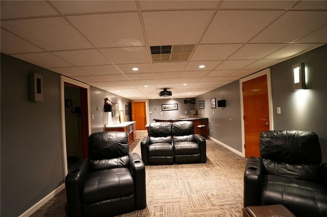 434 Bocktown Cork Rd, Independence Bea, PA 15026 - cinema featuring light colored carpet, a drop ceiling, recessed lighting, and bar area