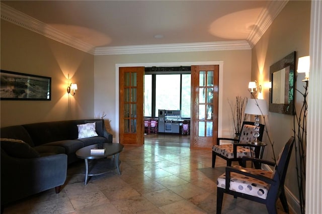 434 Bocktown Cork Rd, Independence Bea, PA 15026 - living room featuring french doors and ornamental molding