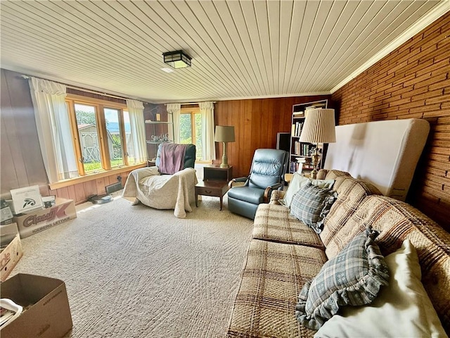 1180 Sunset Dr, Latrobe, PA 15650 - carpeted living area featuring wooden walls and wood ceiling