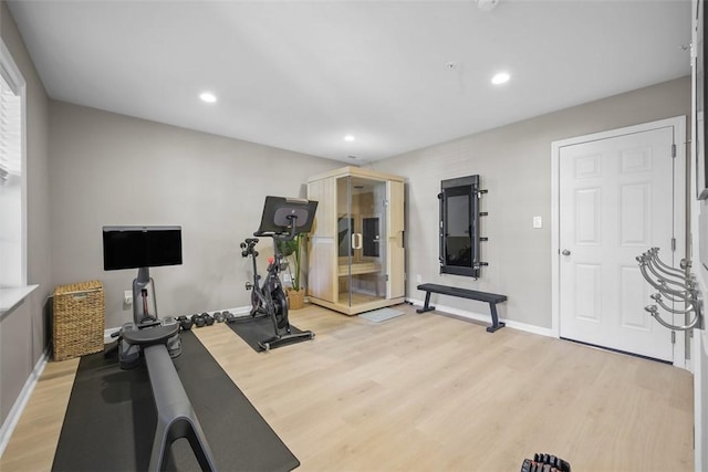 2123 Westcott Ln, South Fayette, PA 15017 - exercise area featuring light wood finished floors and recessed lighting
