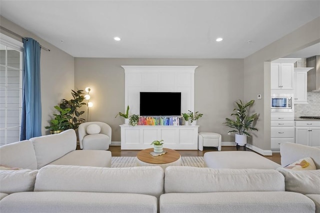 2123 Westcott Ln, South Fayette, PA 15017 - living room with dark wood-style floors and recessed lighting