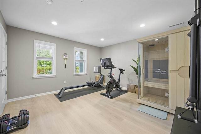 2123 Westcott Ln, South Fayette, PA 15017 - exercise room with wood finished floors and recessed lighting