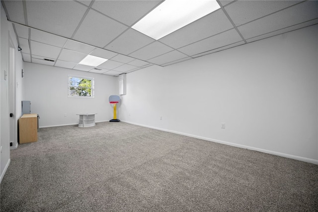 108 Heather Dr, Center Twp Bea, PA 15061 - below grade area featuring a paneled ceiling and carpet