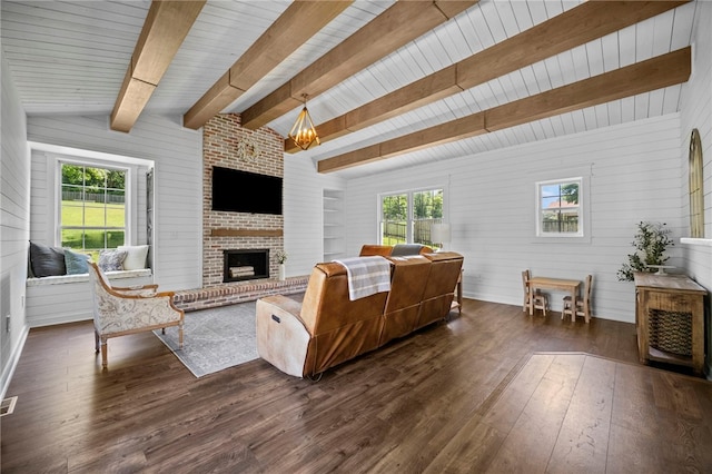 108 Heather Dr, Center Twp Bea, PA 15061 - living area featuring plenty of natural light, dark wood finished floors, and a fireplace